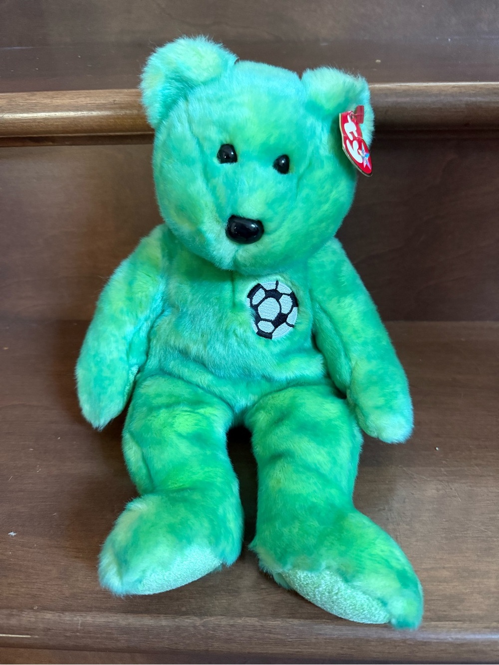 Ty Green Plush Bear  Soccer Patch - Bright Green Collectible NWT football fifa